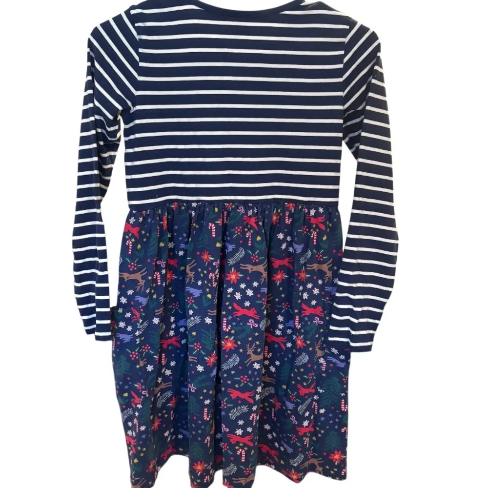 Hanna Andersson Navy Holiday Reindeer Christmas Theme Girls Dress Size 10